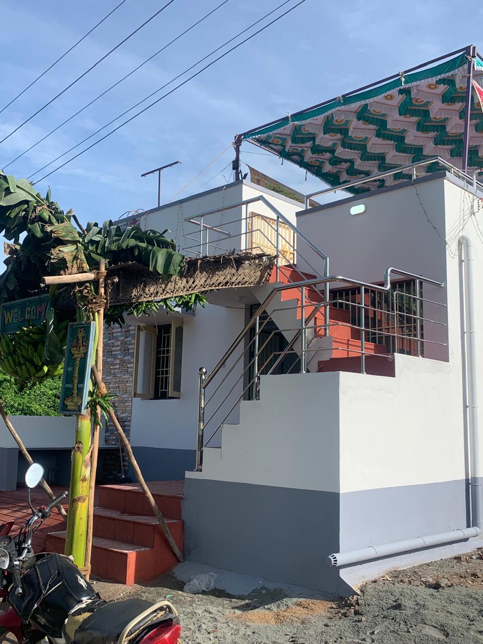 Exterior staircase with stainless steel railing